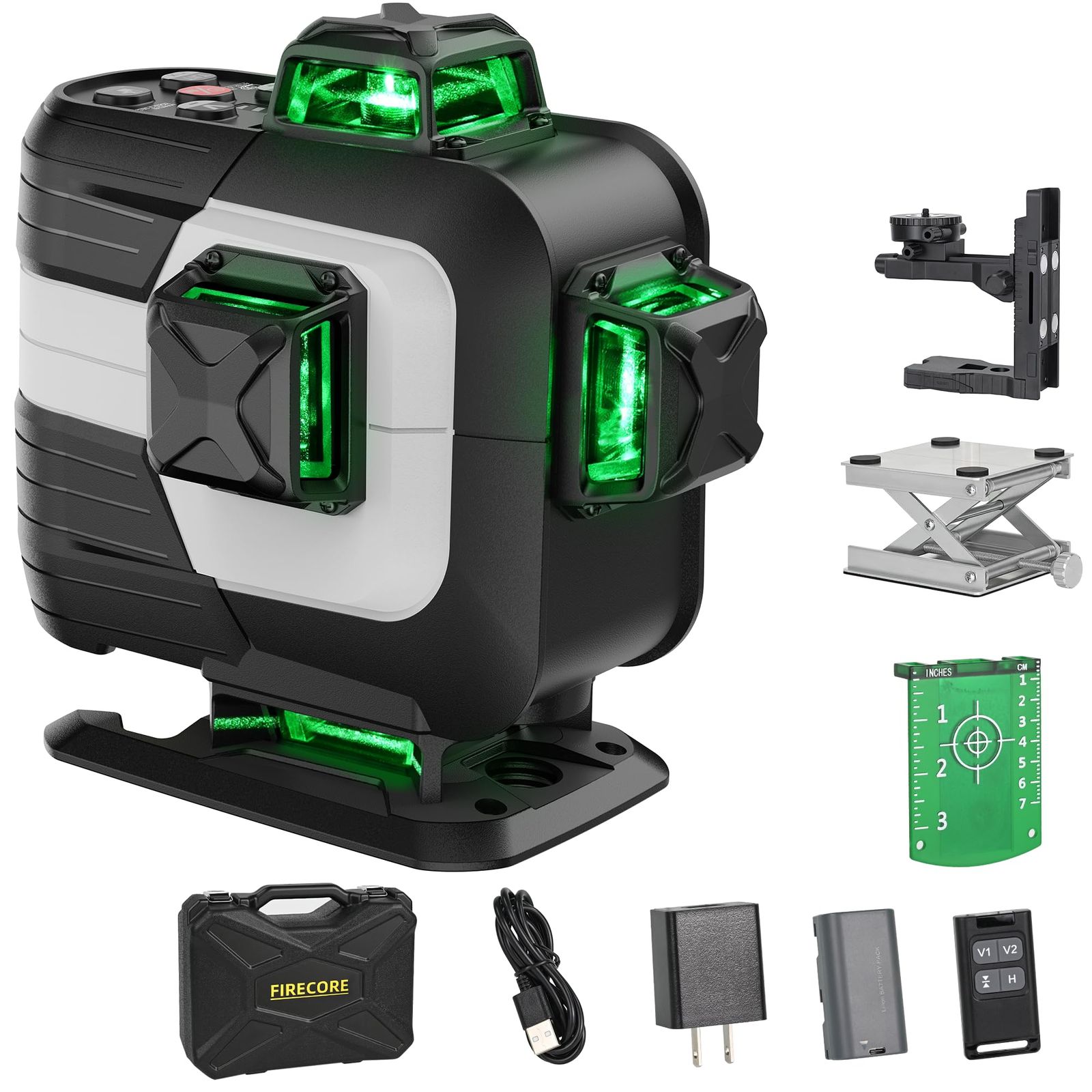 ☆新品☆Firecore レーザー墨出し器 4D 4x360°16ライン グリーンレーザー 自動整準 フルラインレベル 【振動に強い電子整準センサー・高精度モーター搭載】 警告モード/IP64防水防塵/2600mAh大容量バッテリー/リモコン 731d1812 43,152円
