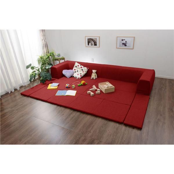 ds-フロアソファー 〔折りたたみフロアマット付き Lサイズ レッド〕 約幅250cm 洗えるカバー付き 日本製 〔リビング〕