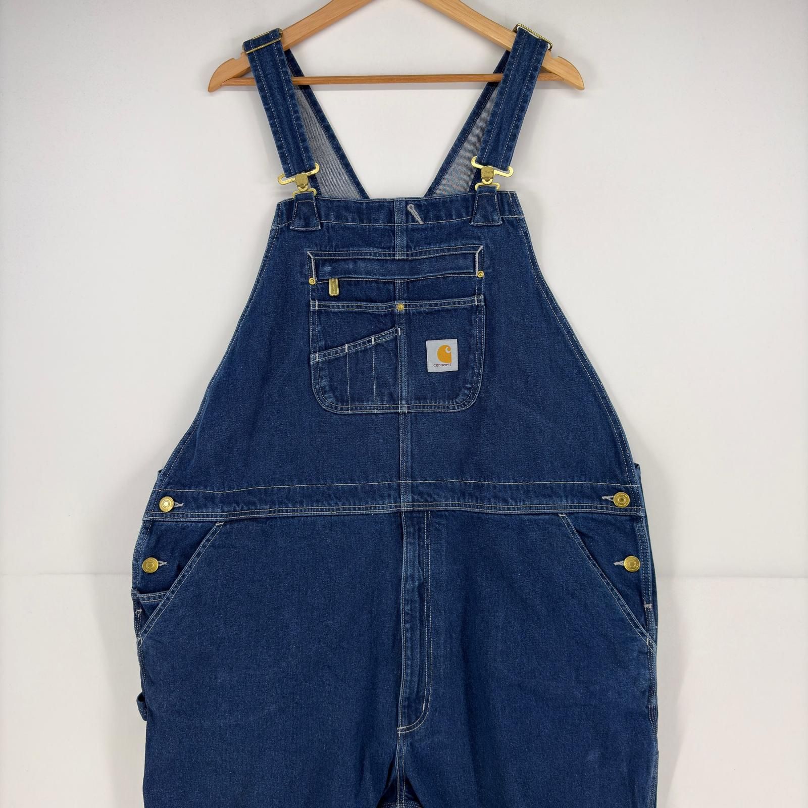 古着 カーハート Carhartt デニム オーバーオール ワンポイント ジップ 大きいサイズ 作業着 ワーク w46 L32 ブルー メンズ 7,326円