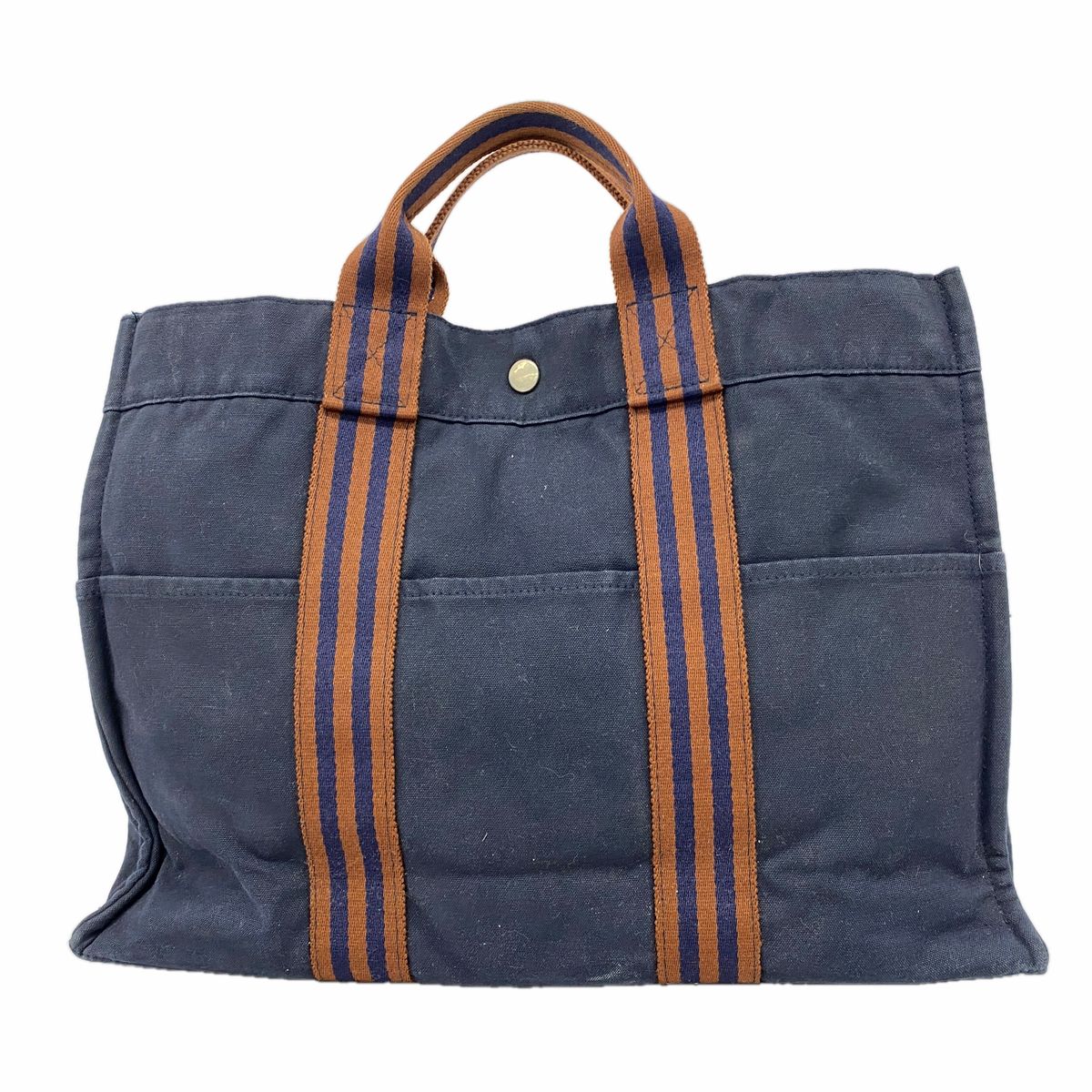 【6hb0697-k】エルメス トートバッグ フールトゥMM キャンバス ネイビー シルバー金具【中古】メンズ レディース ユニセックス