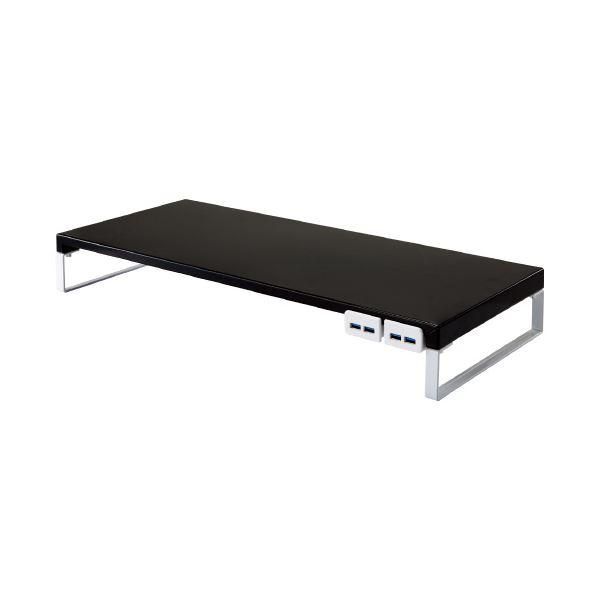 ds-LIHITLAB 机上台 590mm USB3.0ハブ付 黒 A-7334-24