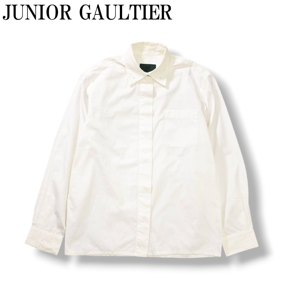 【希少】 90s archive ジュニア ゴルチエ JUNIOR GAULTIER 長袖 ドレスシャツ コットン 比翼仕立て デザイナーズ アーカイブ 40 ホワイト レディース ♪