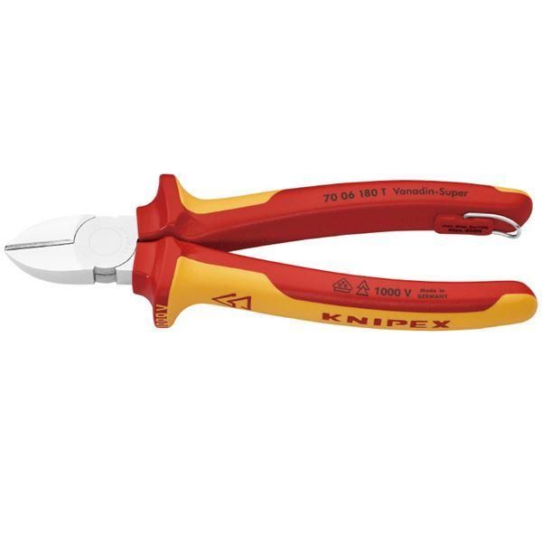 ds-KNIPEX クニペックス 7006-180TBK 絶縁斜ニッパー 落下防止 BK 工具 ツール DIY 作業工具 道具 ニッパー