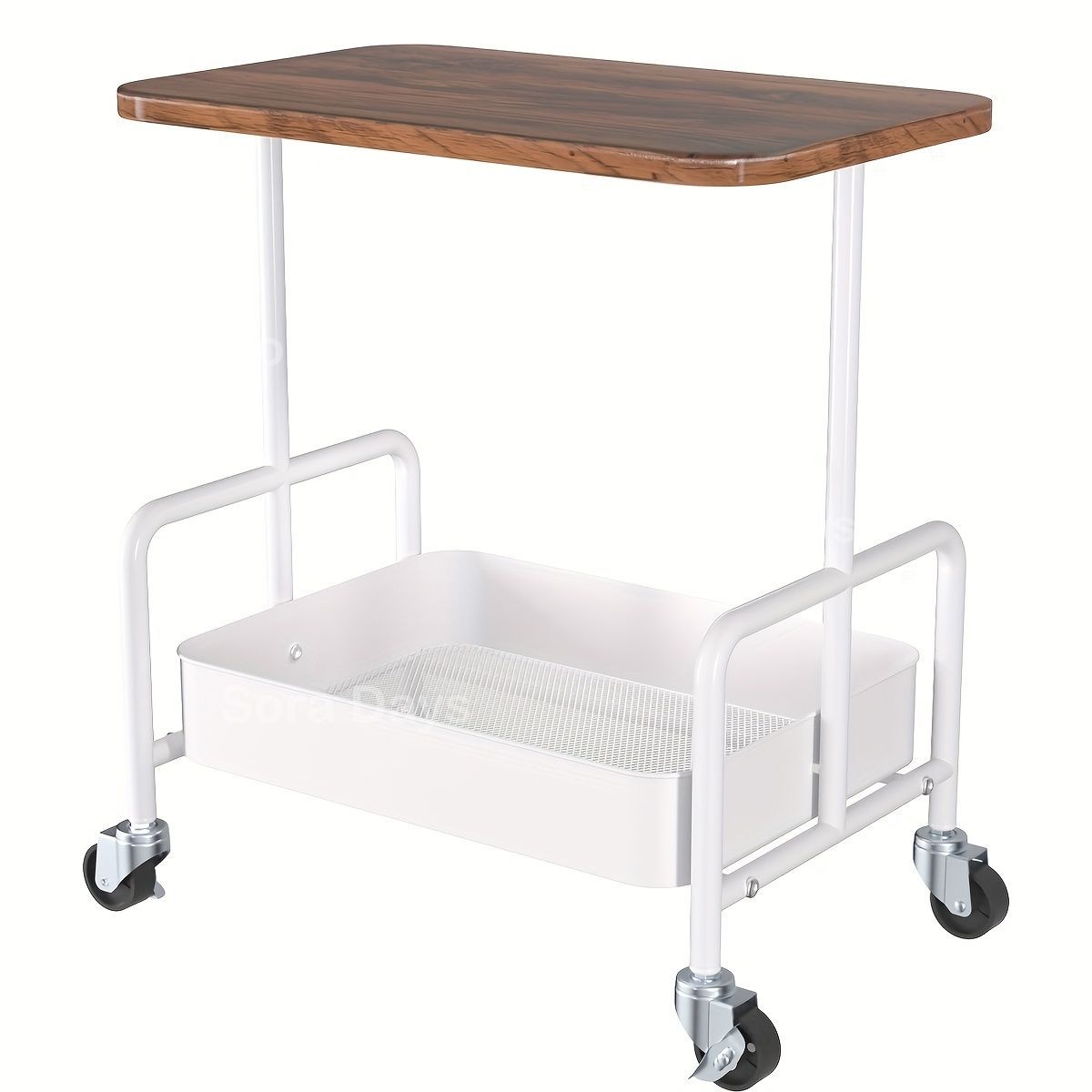 ラック・シェルフ キッチンワゴン メッシュバスケット グリーン 2段 ロック付きキャスター スチール製 木製天板 木目調 省スペース 大容量 収納 サイドテーブル ナチュラル おしゃれ シンプル かわいい インテリア 北欧 組立簡単 43.5×30×53cm