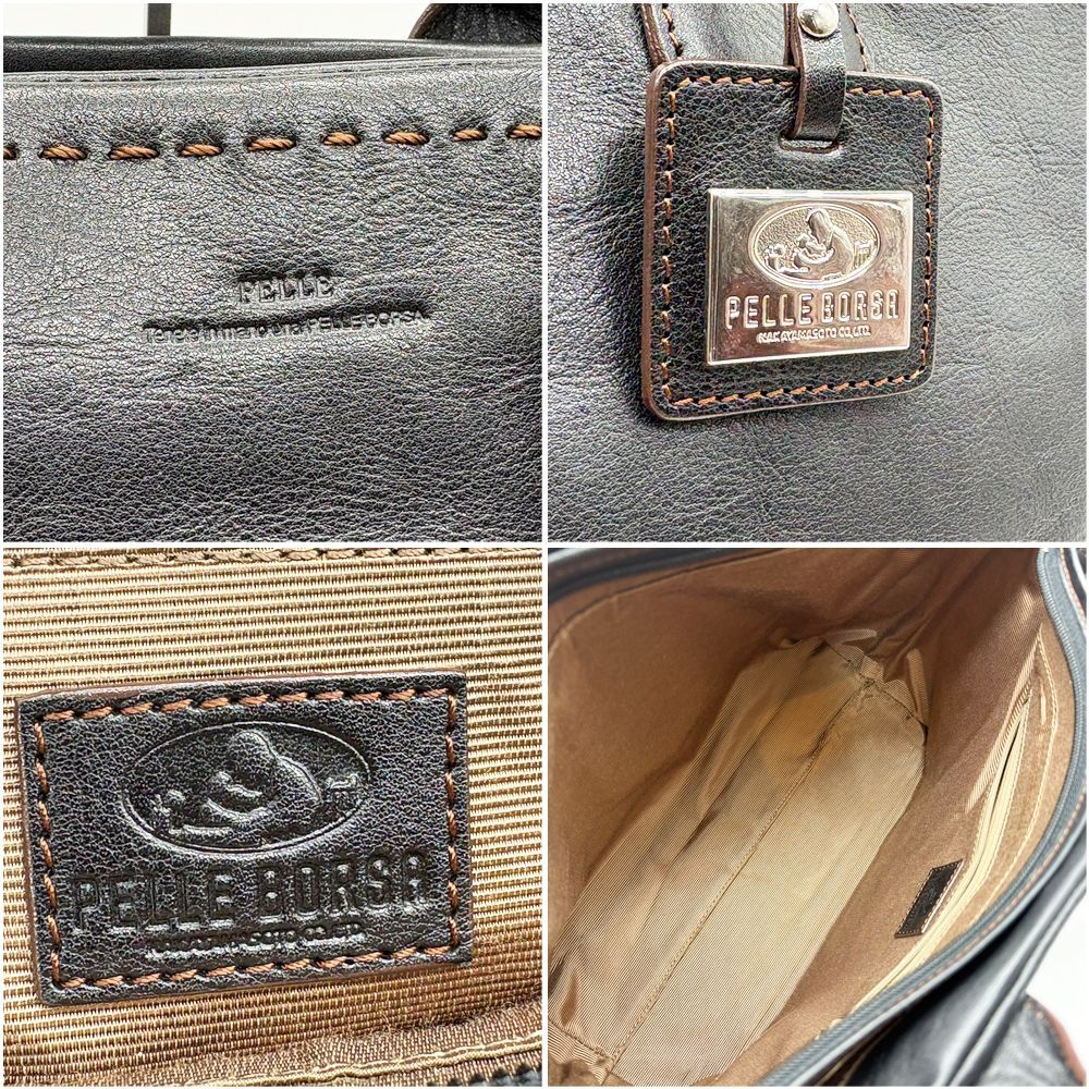 PELLE BORSA ペレボルサ トートバッグ レザー ブラック ハンドバッグ 