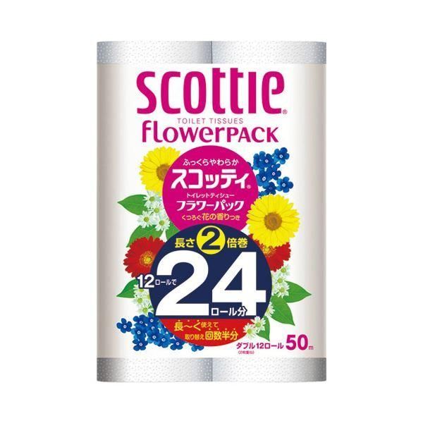 ds-（まとめ） 日本製紙クレシア スコッティフラワー2倍巻き W 12ロール×4P〔×3セット〕