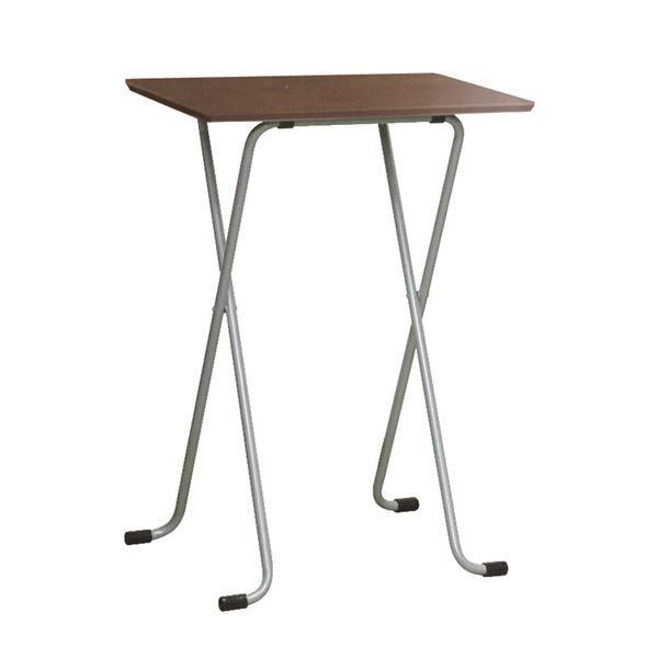 ds-折りたたみハイテーブル 〔角型 ダークブラウン×シルバー〕 幅60cm 日本製 木製 スチールパイプ 〔ダイニング リビング〕
