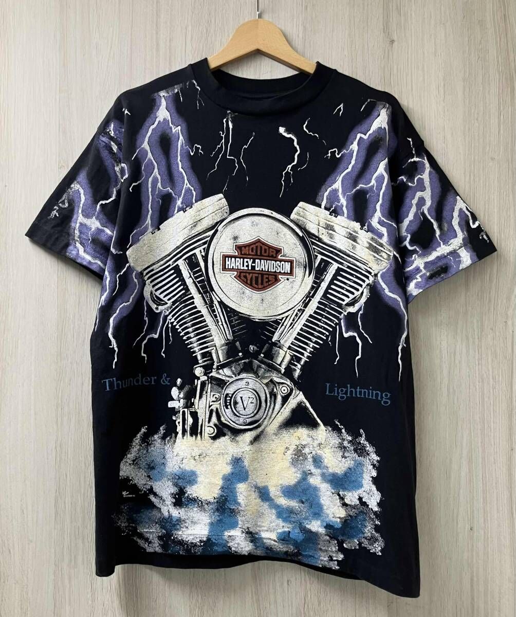 HARLEY DAVIDSON ハーレーダビッドソン 90s Thunder & Lightning ヴィンテージ 半袖Tシャツ サイズL ブラック USA製