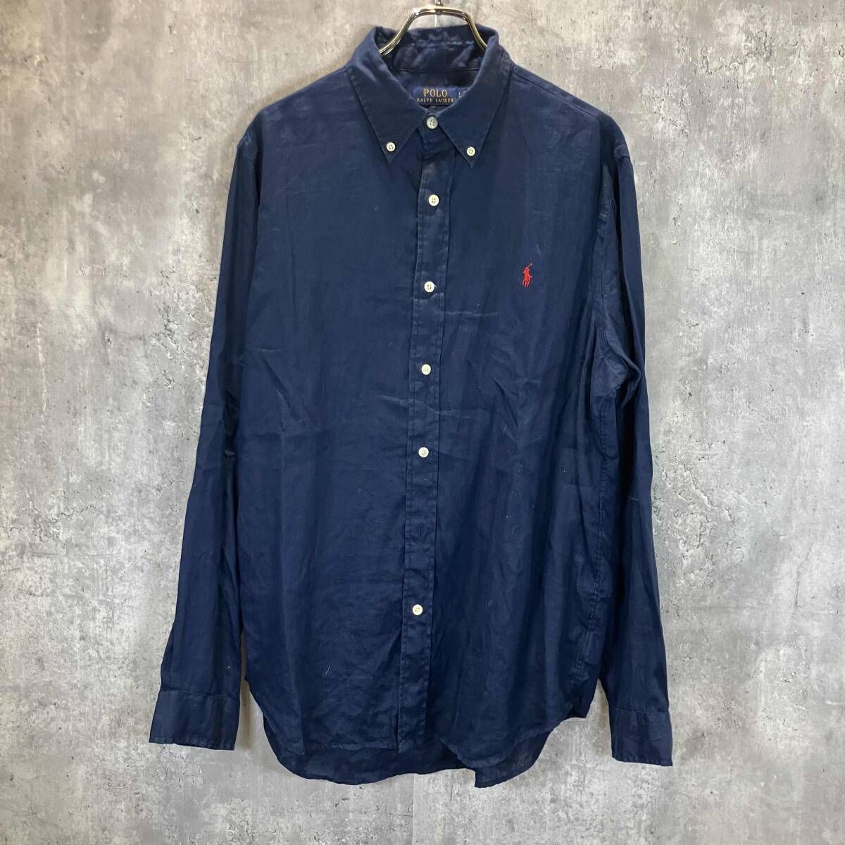 POLO RALPH LAUREN 長袖シャツ CLASSIC FIT リネン ネイビー size L 