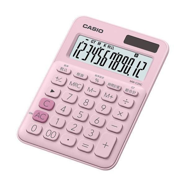 ds-（まとめ）カシオ カラフル電卓 ミニジャストタイプ12桁 ペールピンク MW-C20C-PK-N 1台〔×5セット〕