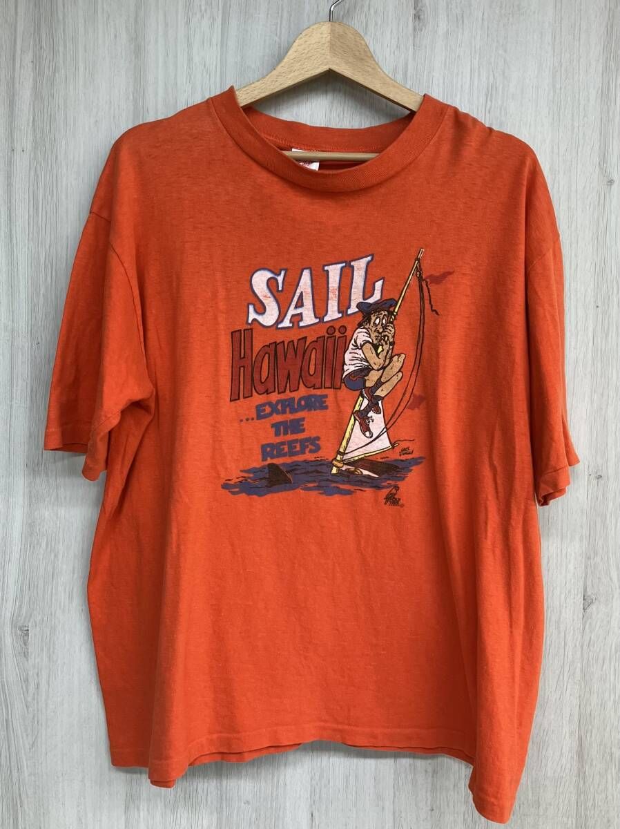 Sunstrokes サンストロークス ヴィンテージ 半袖Tシャツ Hawaii オレンジ 綿100% 米国製 メンズ [L] ピンホール、補修跡あり