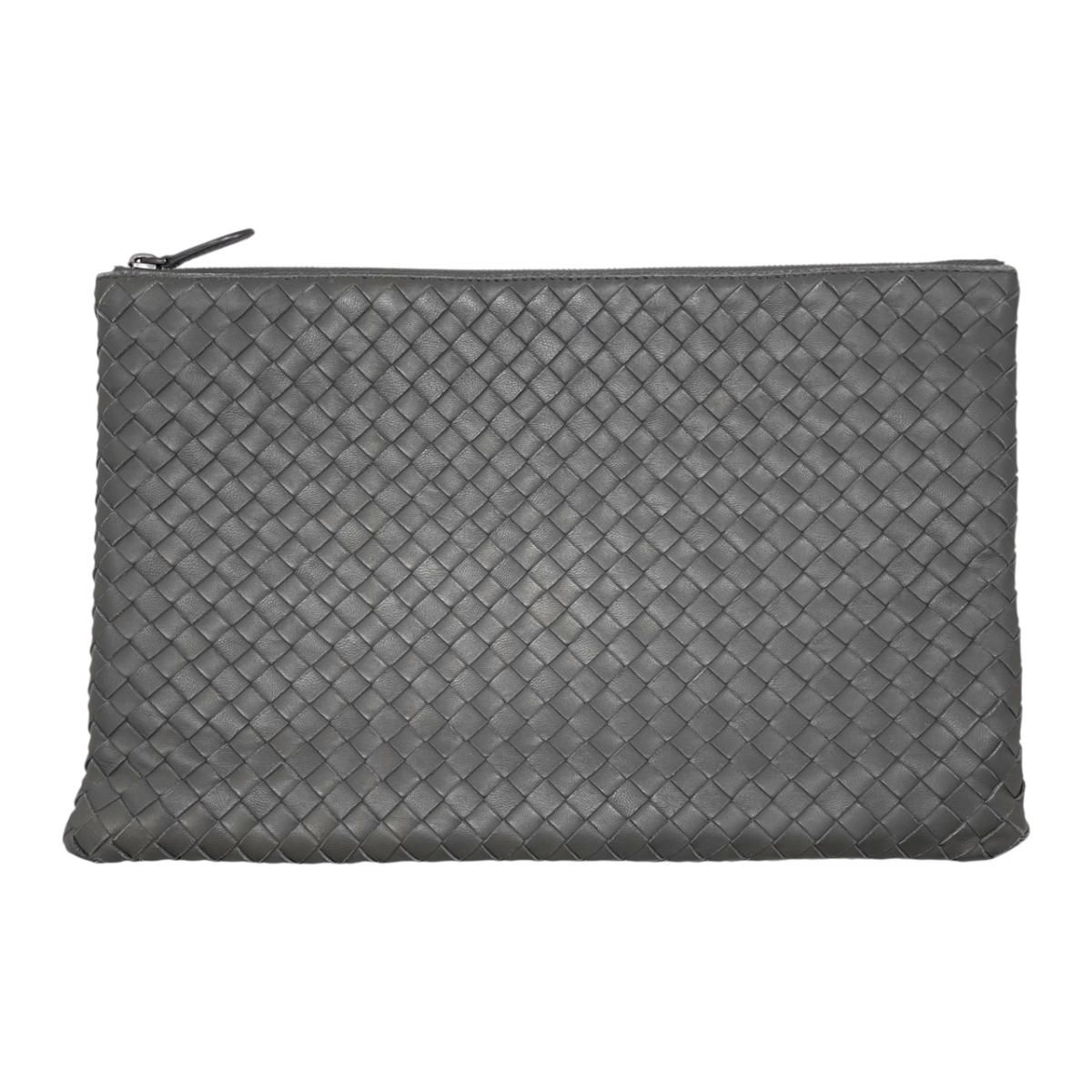 ☆ボッテガヴェネタ クラッチバッグ イントレチャート レザー グレー シルバー金具 BOTTEGA VENETA