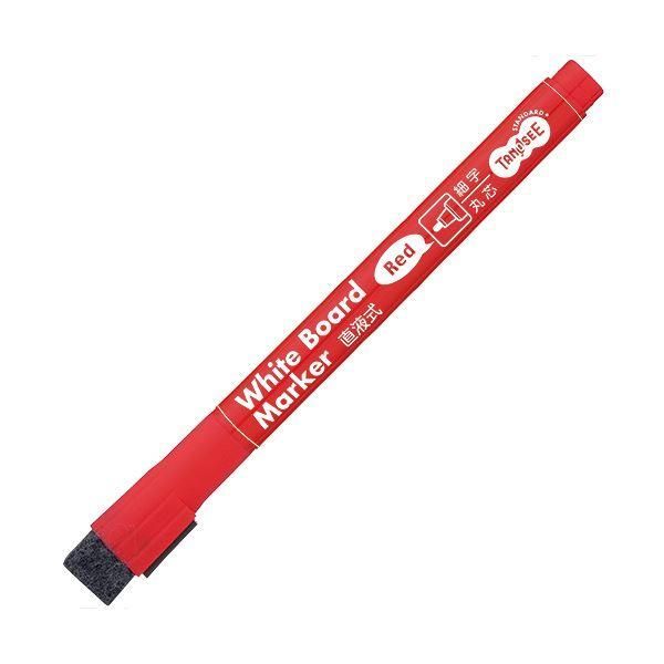 ds-(まとめ) TANOSEE ホワイトボードマーカーキャップ式 マグネット付 細字丸芯 赤 1本 〔×100セット〕
