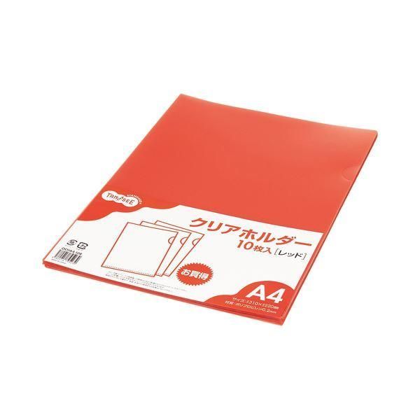 ds-(まとめ) TANOSEE カラークリアホルダー 単色タイプ A4 レッド 1パック（10枚） 〔×50セット〕