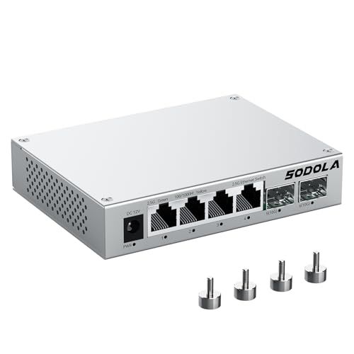 SODOLA 2.5Gbps スイッチングハブ 6ポート（4x2.5G RJ45 & 2x10G SFP+） | プラグアンドプレイ 金属筐体 ファンレス静音設計 高速通信 マグネット取付 家庭・オフィス向けmt 93bbc235