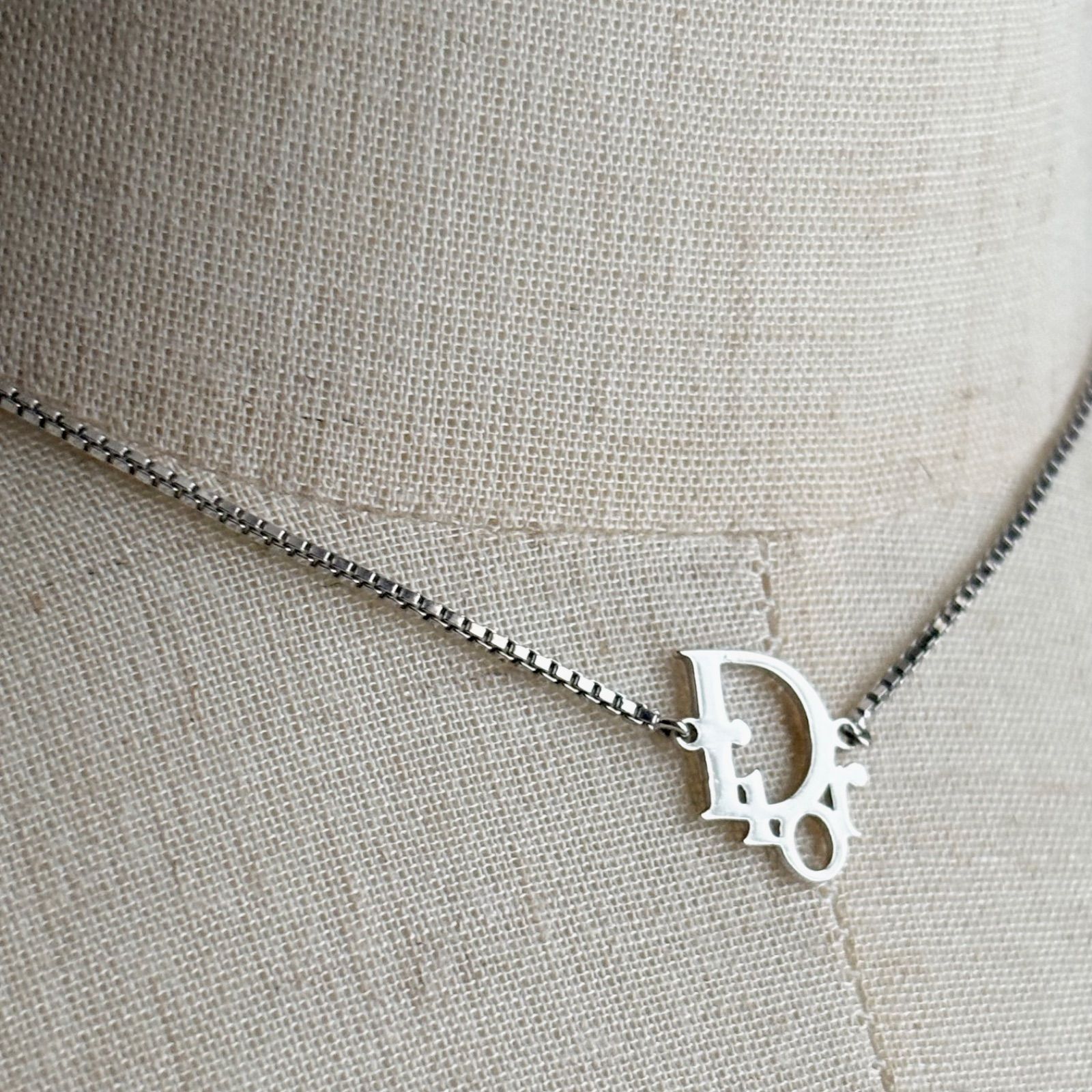 【極美品】Christian Dior クリスチャン ディオール ネックレス ロゴ ラインストーン シルバー ヴィンテージ