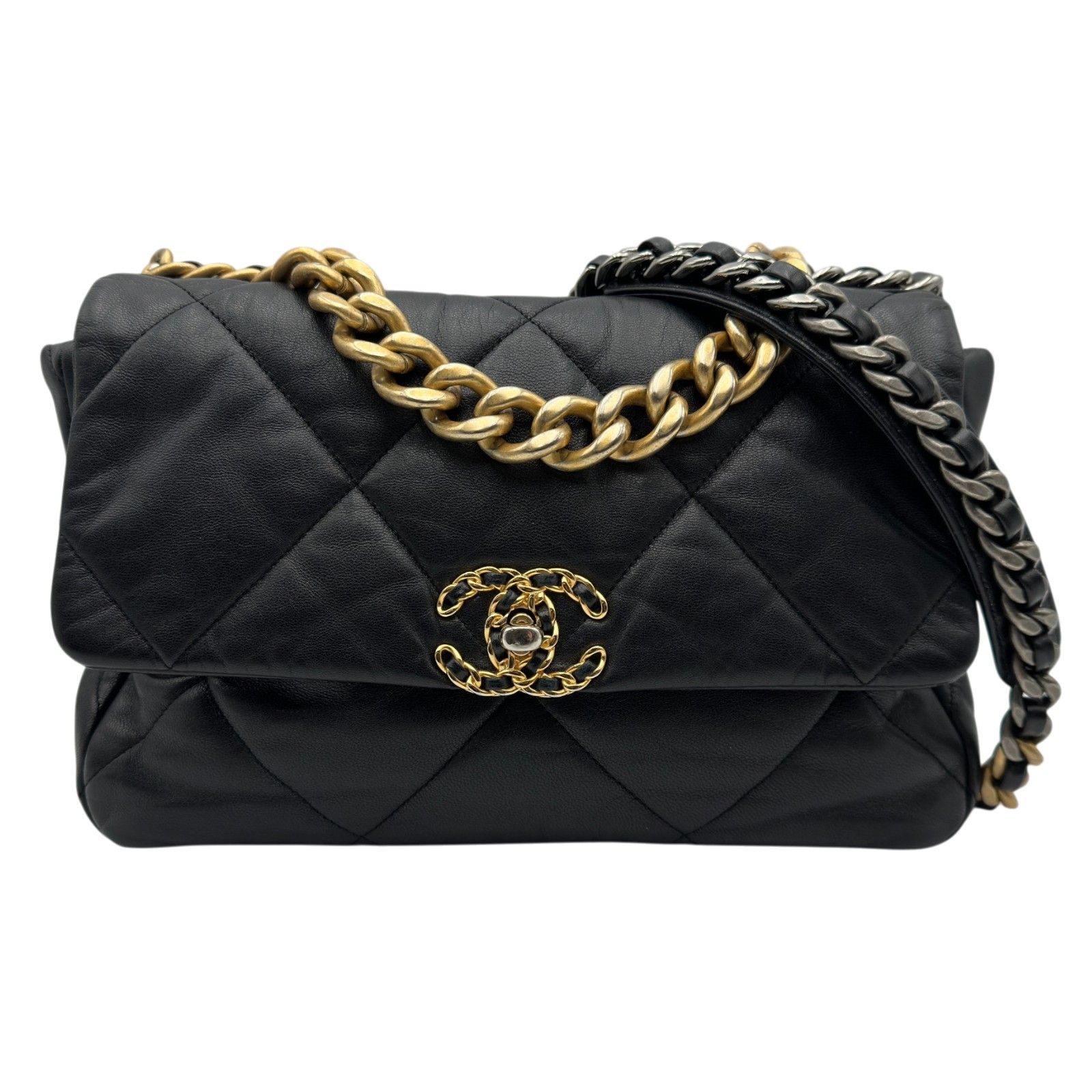 シャネル CHANEL CHANEL19 ラージバッグ AS1161 29番台 ブラック ゴールド/シルバー金具 シャイニーラムスキン レディース ショルダーバッグ 275,850円
