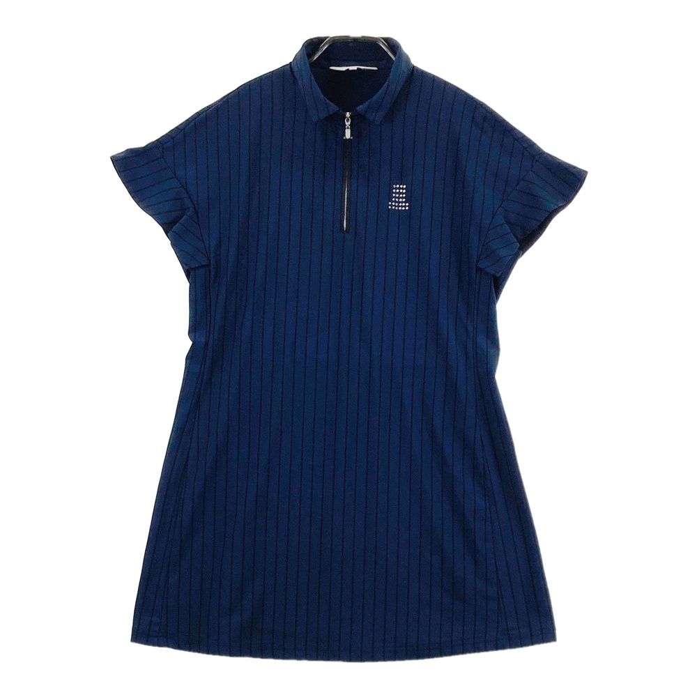 サイズ：38 LANVIN SPORT ランバン スポール ハーフジップ 半袖チュニック ワンピース ストライプ柄 ネイビー系 [240101750048] ゴルフウェア レディース ストスト