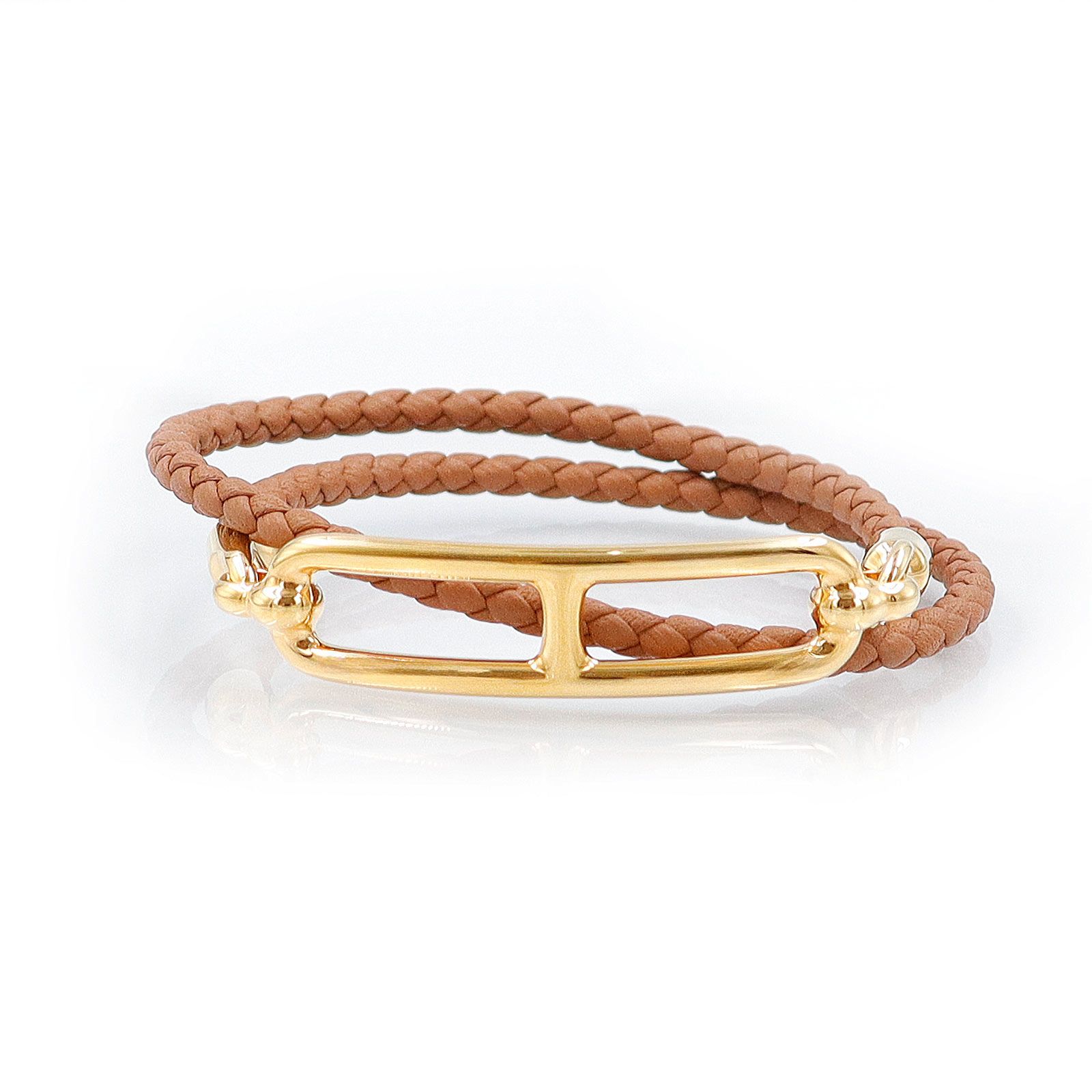 エルメス ルリ ドゥブルトゥール ヴォースイフト Gold ゴールド ブラウン ブレスレット レザー ゴールド金具 箱付 HERMES（新品・未使用品）