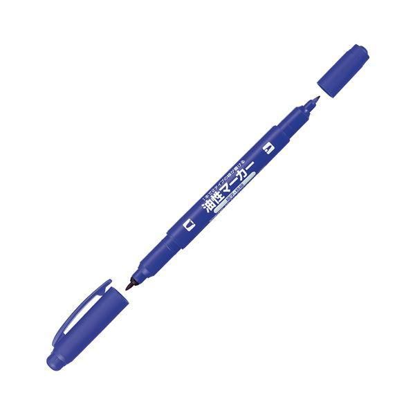 ds-(まとめ) コクヨ 再生樹脂油性マーカーツイン細字+極細 青 PM-41B 1セット（10本） 〔×10セット〕