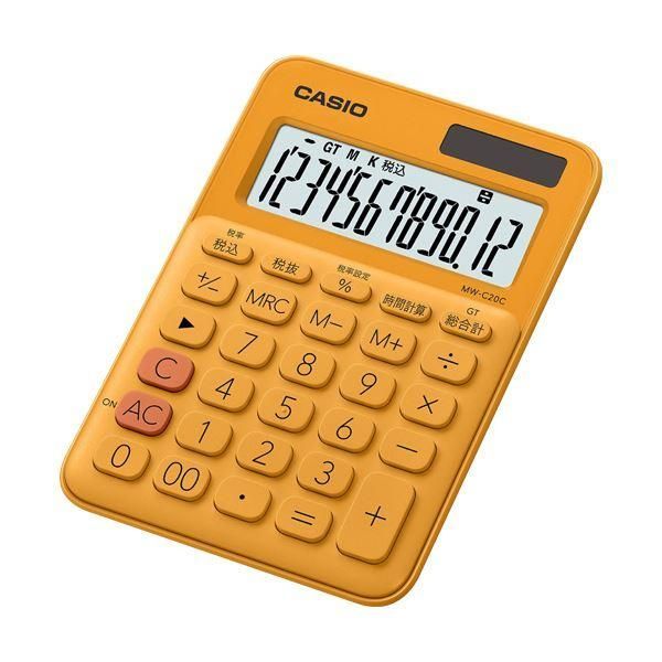 ds-(まとめ) カシオ カラフル電卓 ミニジャストタイプ12桁 オレンジ MW-C20C-RG-N 1台 〔×10セット〕
