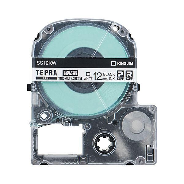 ds-(まとめ）キングジム テプラ PRO テープカートリッジ 強粘着 12mm 白/黒文字 SS12KW-5P 1パック(5個)〔×3セット〕