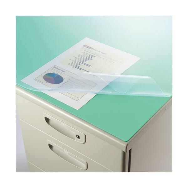 ds-(まとめ）ライオン事務器 デスクマット再生オレフィン製 光沢仕上 ダブル（グリーンマット付） 1390×690×1.5mm No.147-PRK1枚〔×3セット〕