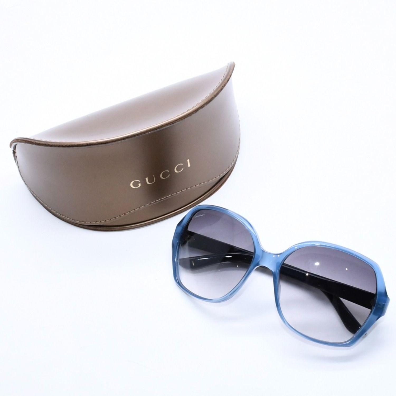 GUCCI グッチ スクエア バタフライ型サングラス GG3538/S アイウェア クリアブルー ダブルGロゴ グラデーションレンズ シルバー金具 美品 中古 4a006194