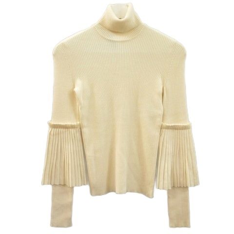 サルヴァトーレフェラガモ Salvatore Ferragamo タートルネック リブニット プルオーバー 袖プリーツ S アイボリー セーター トップス 6,461円