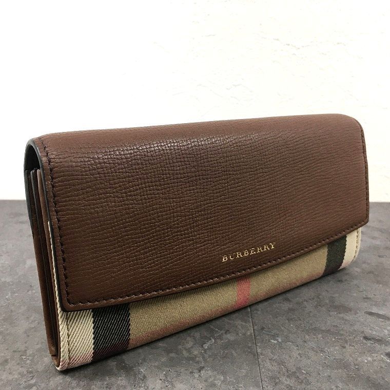 極美品 BURBERRY 長財布 バーバリーチェック ブラウン レザー 箱付き 615 26,492円