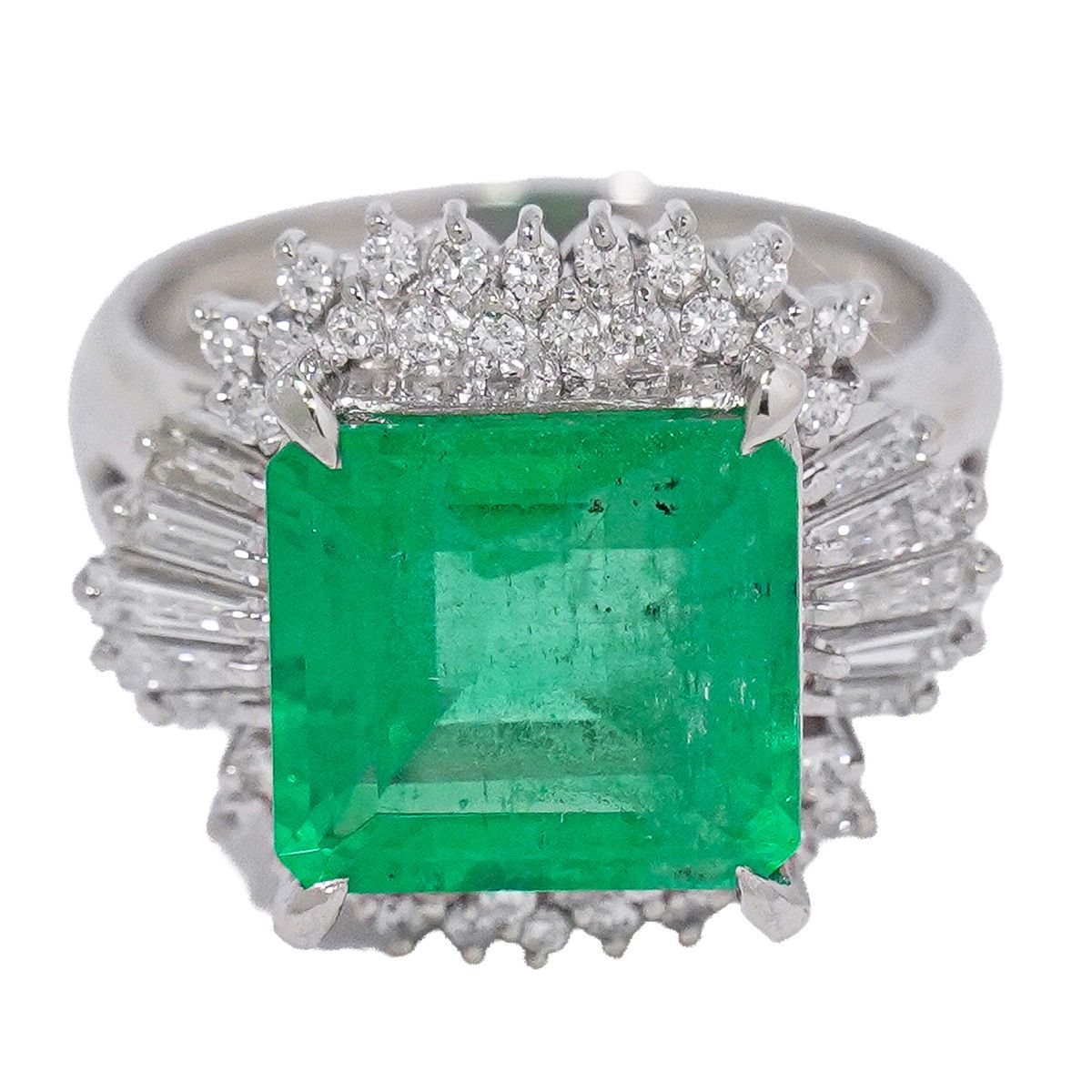 本物 エメラルド 4.915ct ダイヤモンド 0.80ct Pt900 リング 指輪 12.5号 プラチナ グリーン アクセサリー ジュエリー 中古・