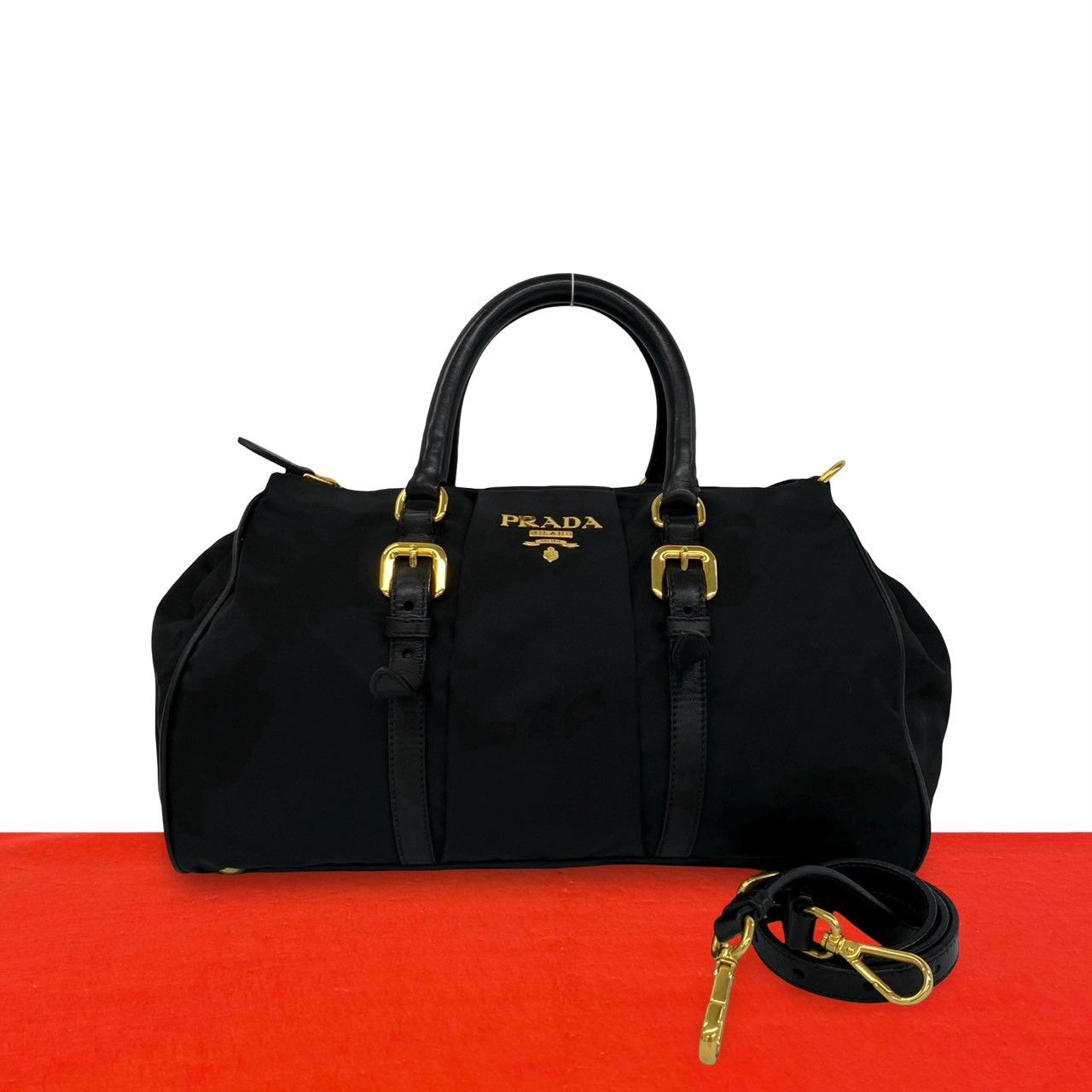 極 美品 希少品 PRADA プラダ ロゴ 金具 テスート ナイロン レザー 本 