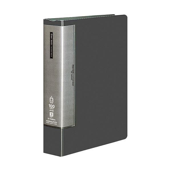 ds-コクヨ クリヤーブック（ウェーブカットポケット・固定式）A4タテ 100ポケット 背幅64mm ダークグレー ラ-T590DM 1セット（4冊）