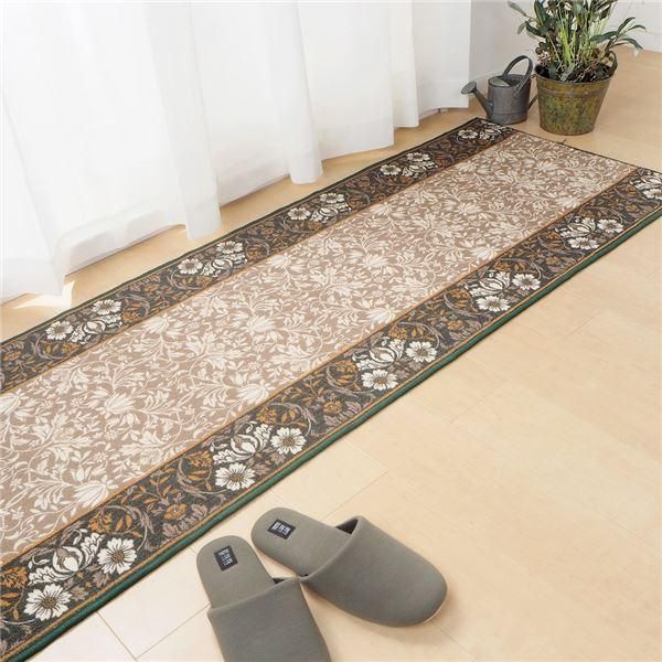 ds-廊下カーペット 約67×340cm グリーン 洗える 滑りにくい 防音効果 耐久性 エレガンス リビング ダイニング 廊下 キッチン