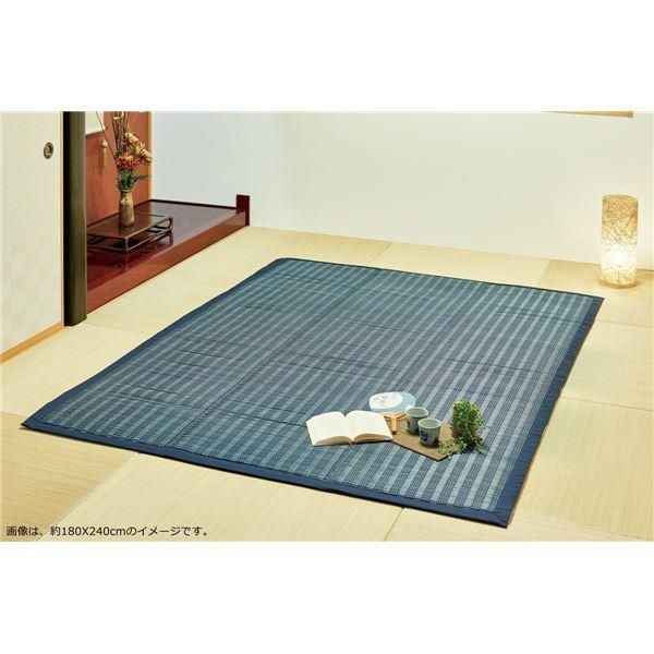 ds-い草 ラグマット 絨毯 約180×240cm ブルー 裏貼り 折りたたみ可 クッション性 縁：綿100％ 仙名 せんな リビング ダイニング