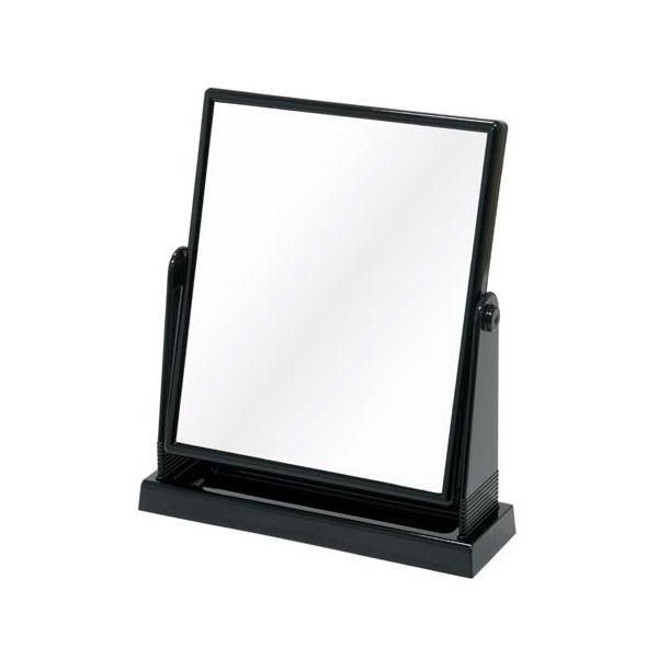 ds-(まとめ) 卓上鏡/スタンドミラー 〔ブラック〕 角型 300×260×奥行80mm トレイ付き 〔30個セット〕