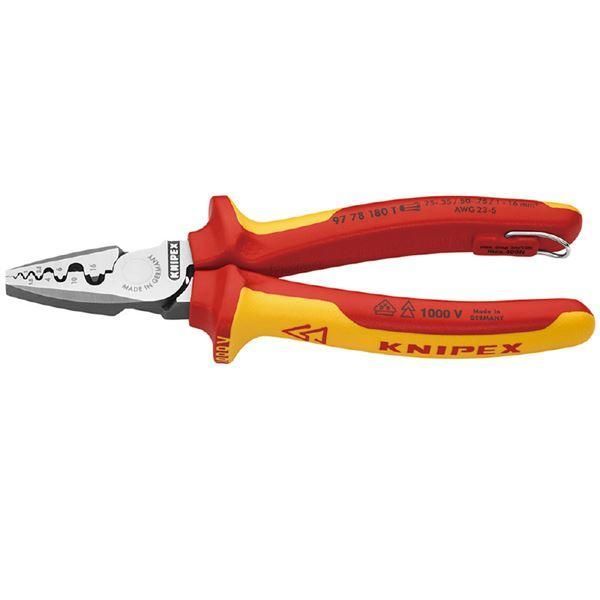 ds-KNIPEX クニペックス 9778-180TBK 絶縁圧着ペンチ 落下防止 BK 工具 作業工具 ツール DIY 道具