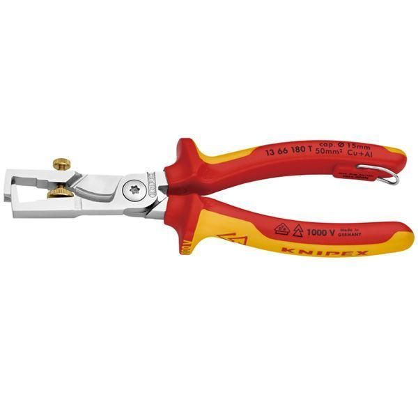 ds-KNIPEX クニペックス 1366-180TBK 絶縁 カッティングストリッパー 落防 BK 工具 ツール DIY 作業工具 道具