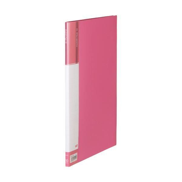 ds-(まとめ) TANOSEEクリヤーファイル(台紙入) A4タテ 10ポケット 背幅11mm ピンク 1セット(10冊) 〔×10セット〕