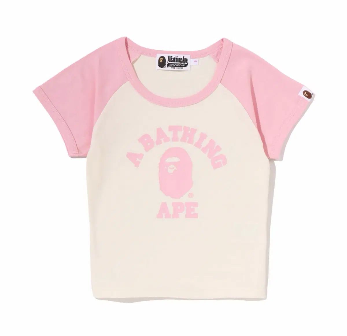アベイシングエイプ カレッジ ラグラン クロップド Tシャツ ピンク L