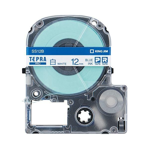 ds-(まとめ) キングジム テプラ PRO テープカートリッジ 12mm 白／青文字 SS12B 1個 〔×10セット〕