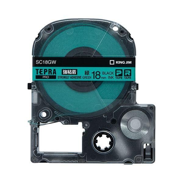 ds-(まとめ) キングジム テプラ PRO テープカートリッジ 強粘着 18mm 緑／黒文字 SC18GW 1個 〔×10セット〕