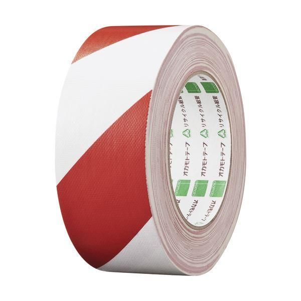 ds-(まとめ) オカモト 布トラテープ 50mm×25m 赤/白 No.111トラRW 1巻 〔×10セット〕