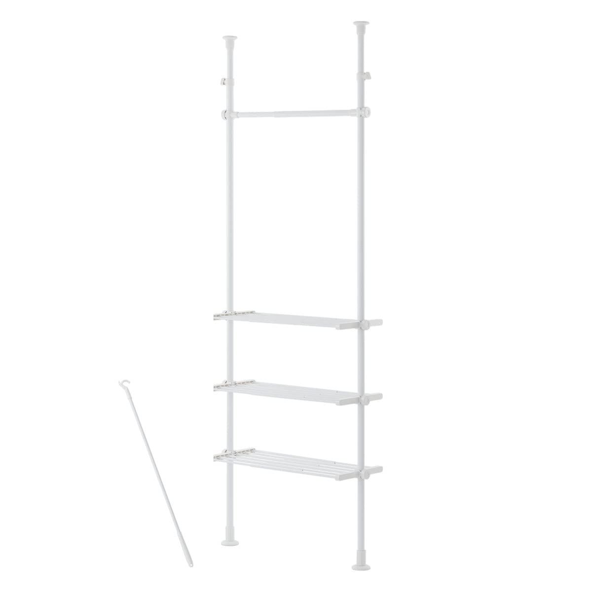 ☆新品☆ぼん家具 ランドリーラック 突っ張り ラック 幅52?81cm 高さ228?290cm 伸縮 棚板 無段階調整 ハンガーバー付き 吊り下げ ホワイト 28656b82 6,530円