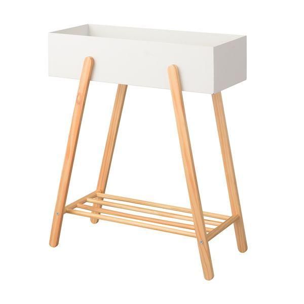 ds-プランタースタンド フラワースタンド 幅60.5cm ホワイト 大容量 木製 スチール 棚付き 組立品 リビング インテリア家具
