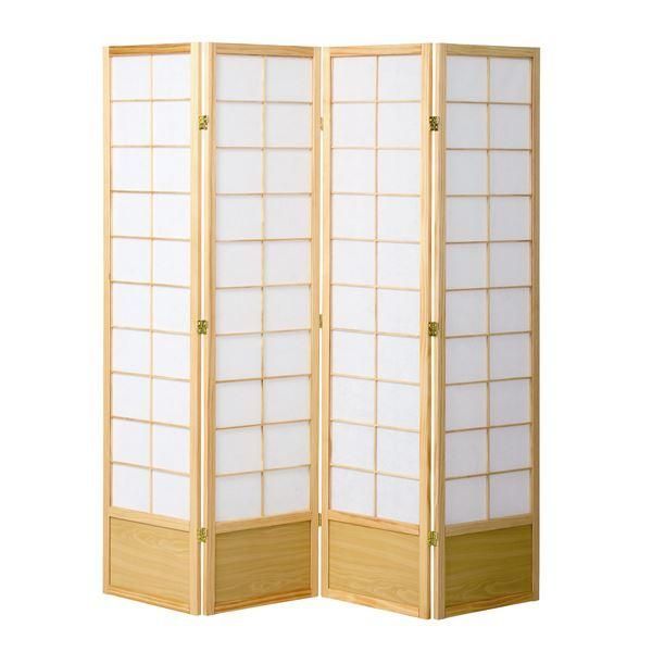 ds-和風衝立/パーテーション 4連 〔ナチュラル〕 幅450×奥行20×高さ1800mm×4枚 木製 スチール 不織布 完成品 〔和室 リビング〕