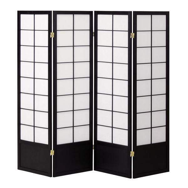 ds-和風衝立/パーテーション 4連 〔ブラック〕 幅450×奥行20×高さ1500mm×4枚 木製 スチール 不織布 完成品 〔和室 リビング〕 21,179円