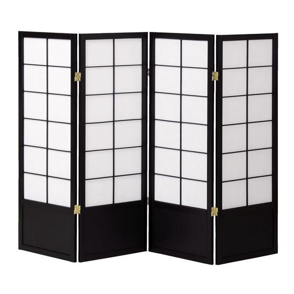 ds-和風衝立/パーテーション 4連 〔ブラック〕 幅450×奥行20×高さ1200mm×4枚 木製 スチール 不織布 完成品 〔和室 リビング〕 17,856円