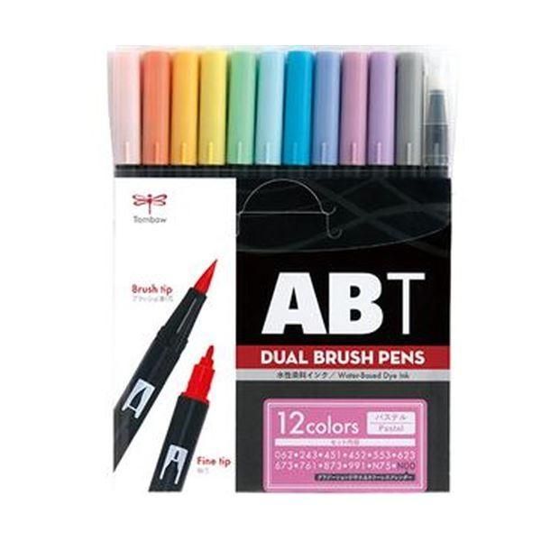 ds-（まとめ）トンボ鉛筆 水性マーカーデュアルブラッシュペン ABT 12色（各色 1本）パステル AB-T12CPA 1パック〔×3セット〕