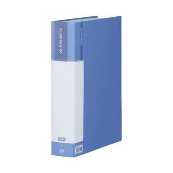ds-（まとめ）TANOSEE クリヤーファイル（台紙入）A4タテ 100ポケット 背幅62mm ブルー 1冊〔×10セット〕